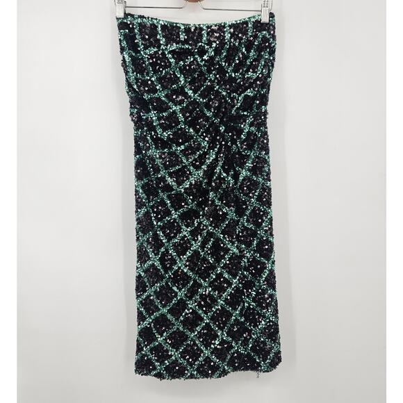 Zara Black Sequin midi skirt holiday gala Christmas formal slit - Picture 2 of 12